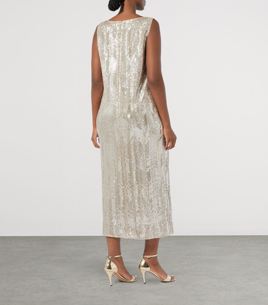 Marina Rinaldi Beige Sequin-Embellished Sacco Midi Dress