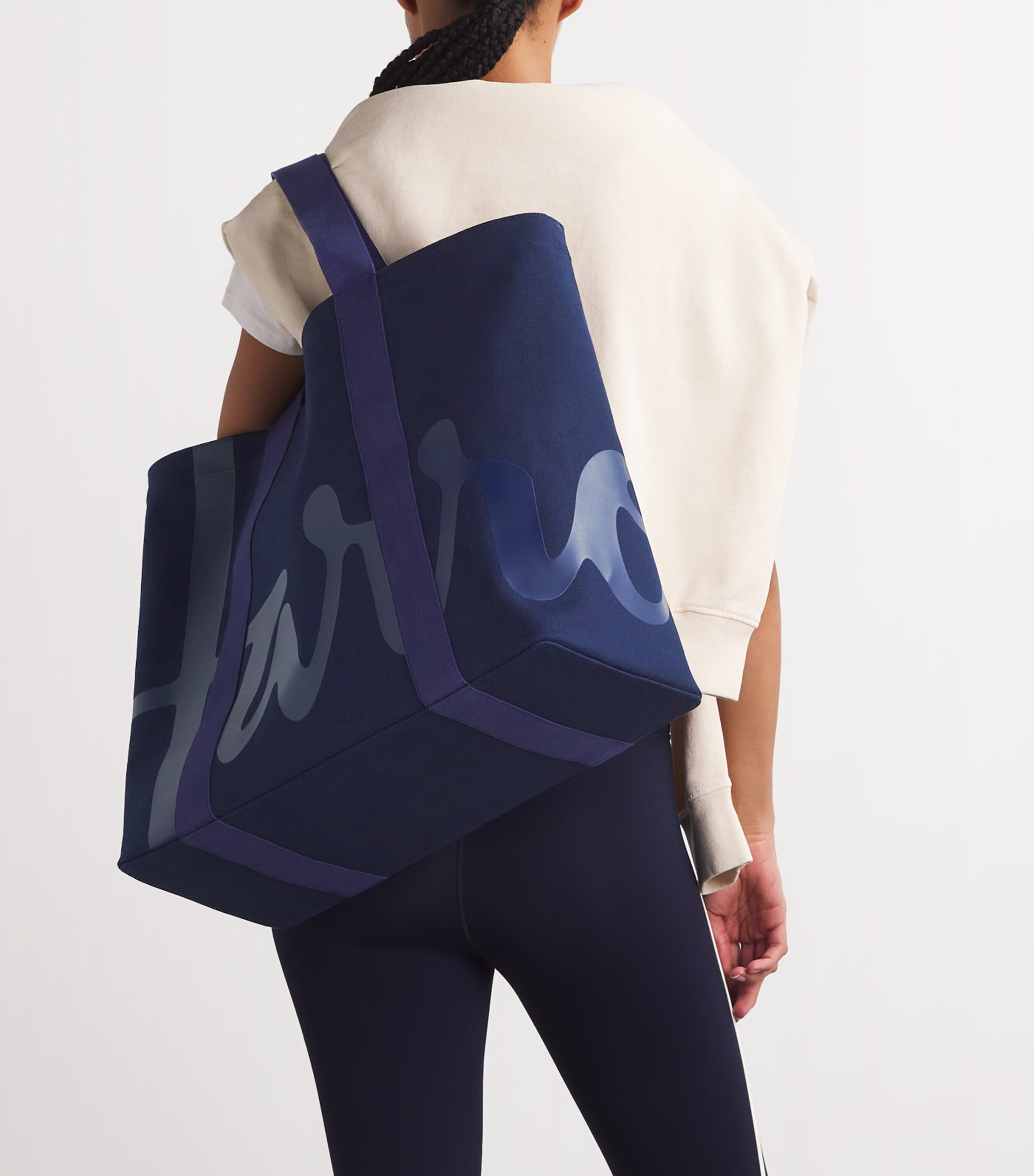 Navy Large Cotton Logo Tote Bag