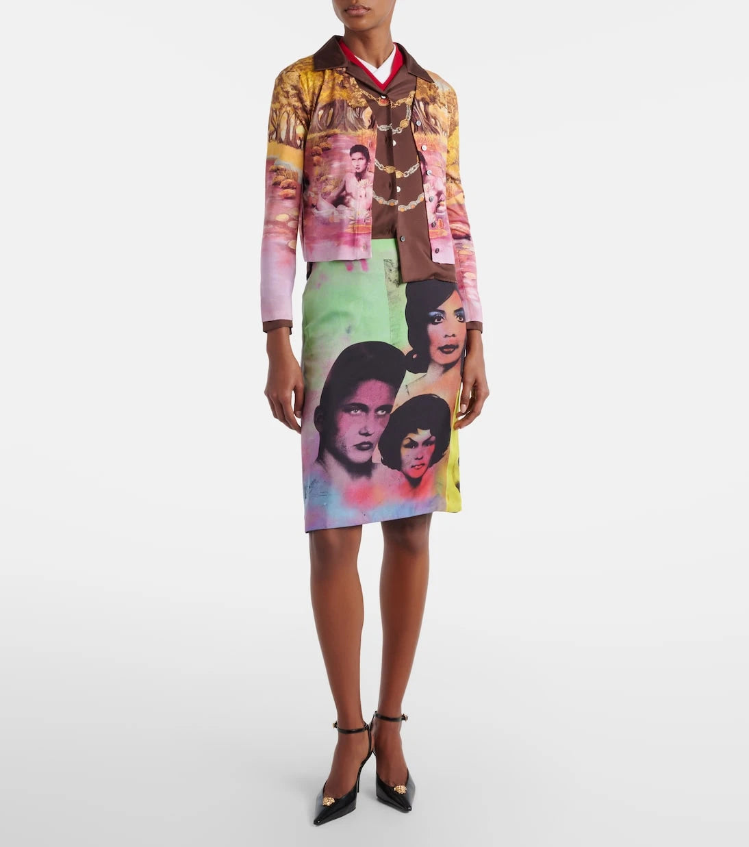 Versace - Printed cropped silk twill shirt
