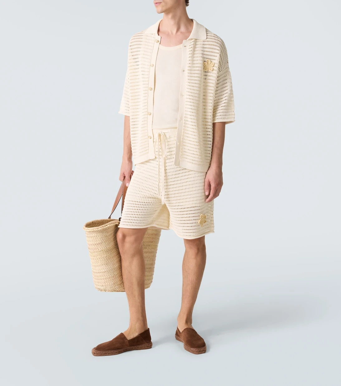 Commas - Crochet floral-appliqué open-knit Bermuda shorts