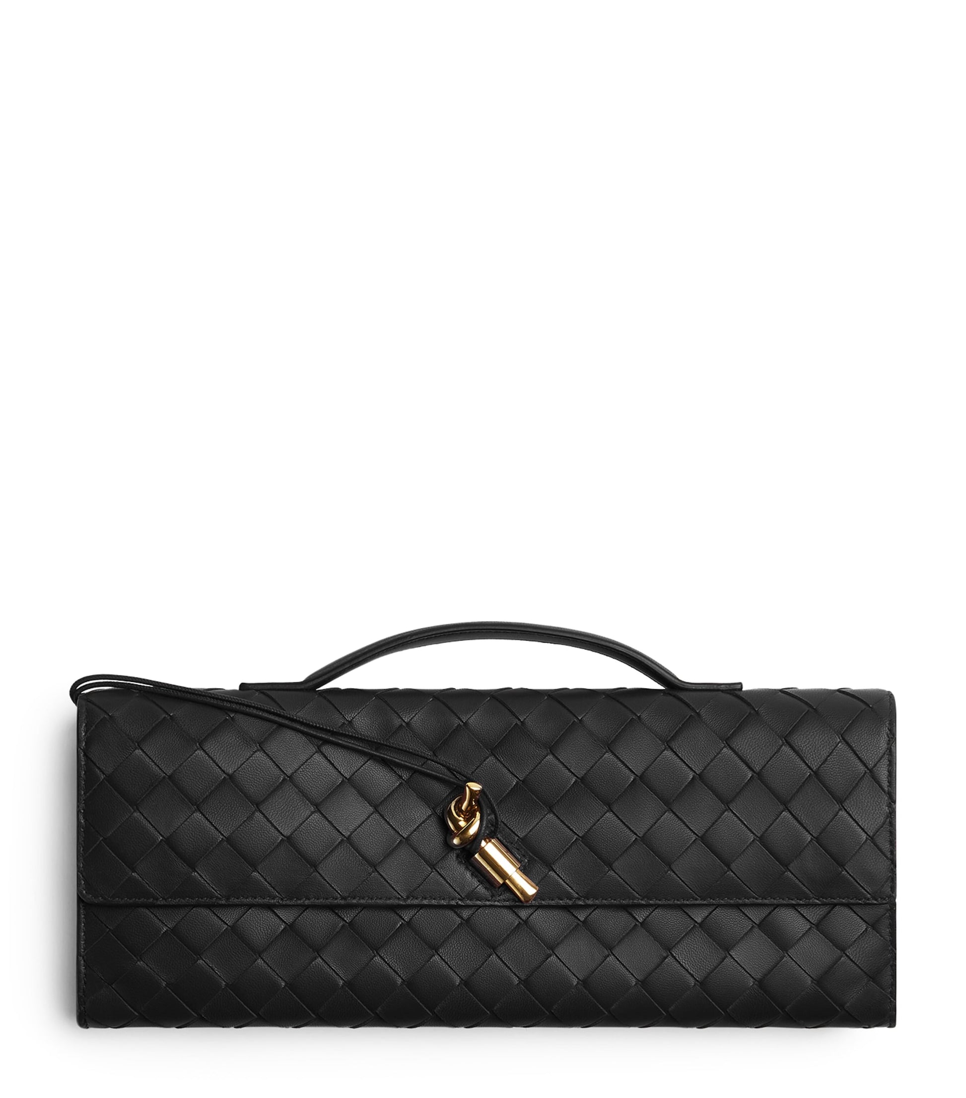 Bottega Veneta Black Leather Andiamo Clutch Bag