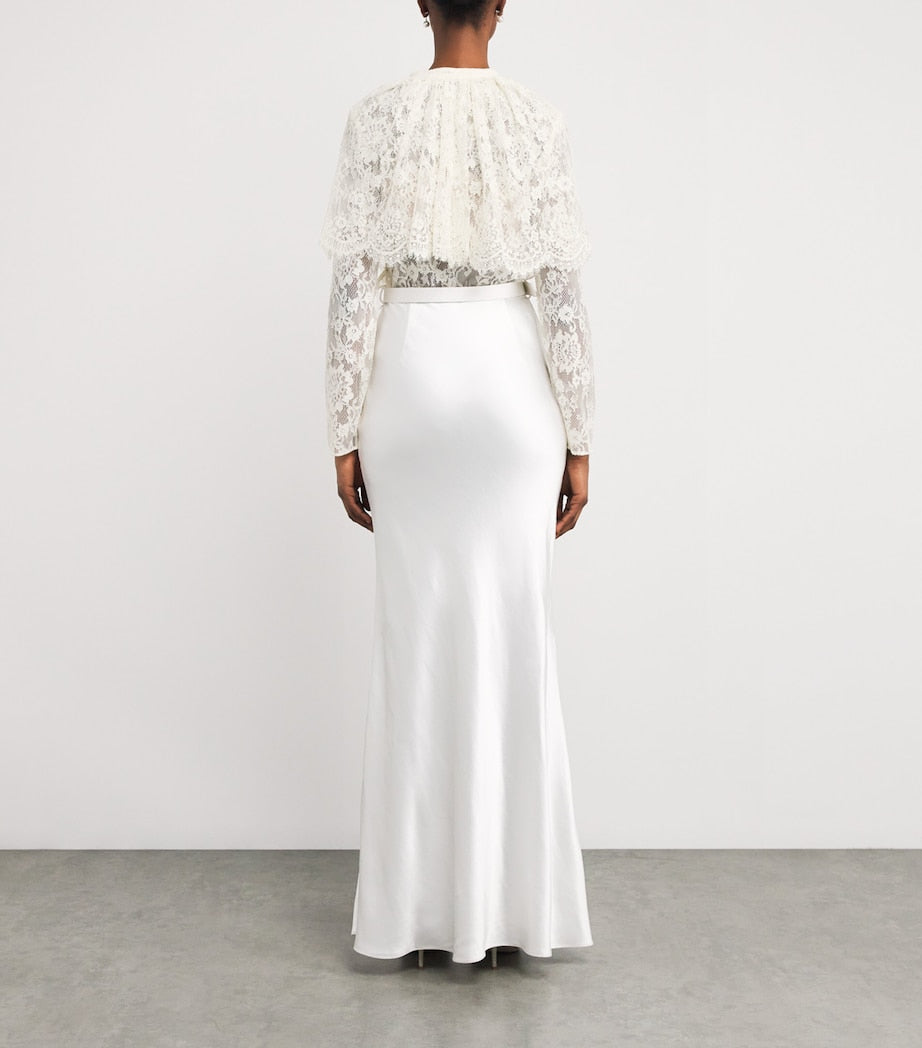 Self-Portrait White Lace Belted Maxi Dress