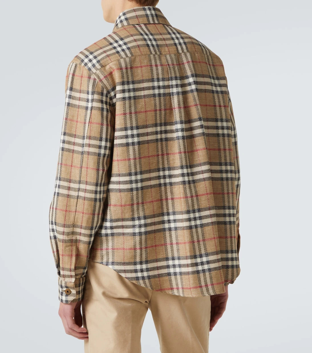 Burberry - قميص بربري بنقشة الكاروهات من القطن والكتان