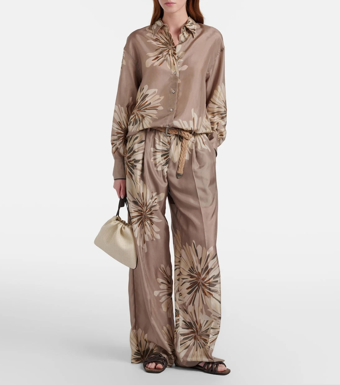 Brunello Cucinelli - Floral silk pongee wide-leg pants