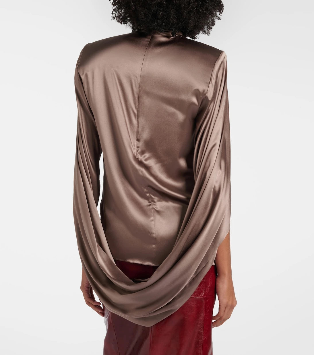 Mugler - Draped silk-blend satin top
