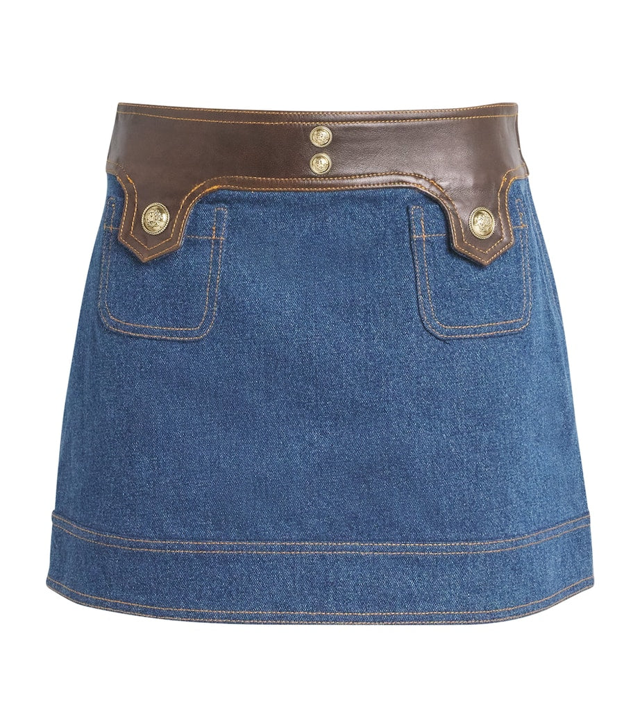 Sandro Paris Blue Denim Contrast-Trim Skirt