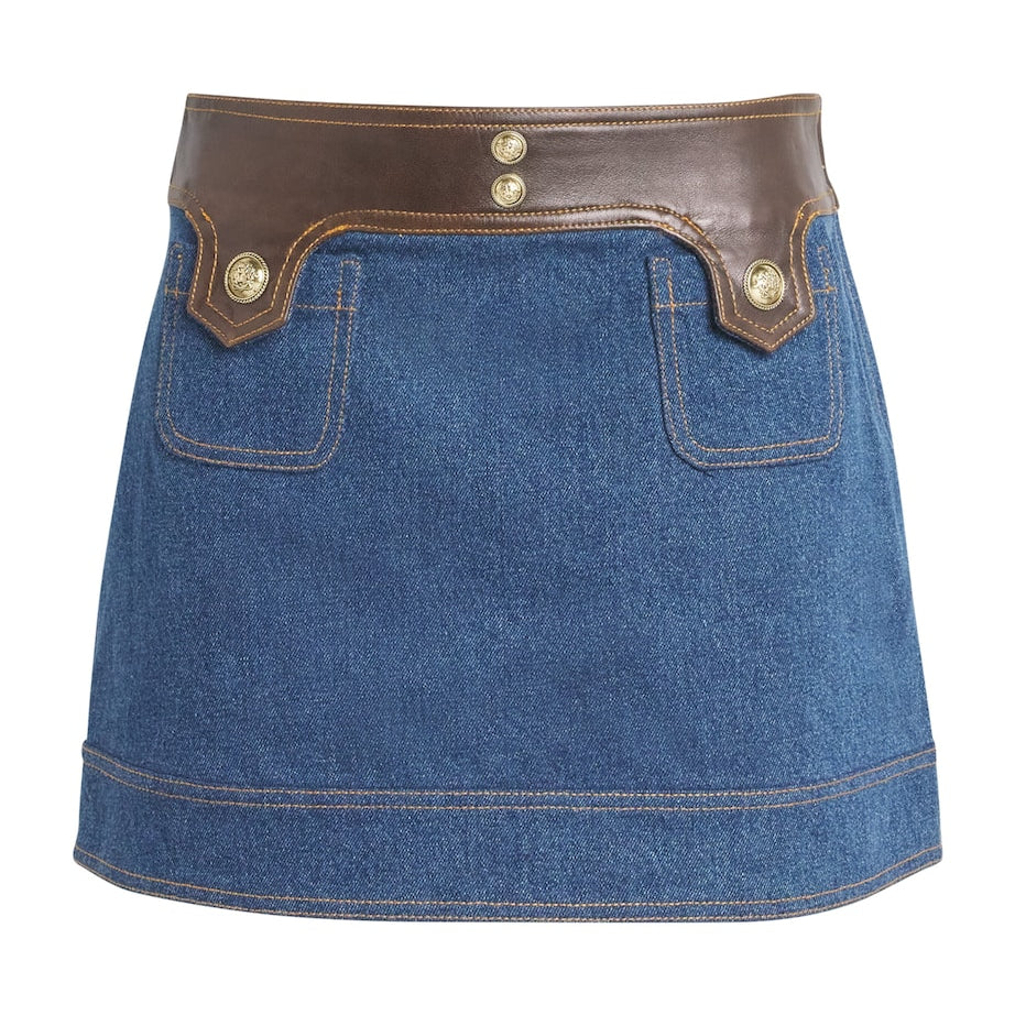 Sandro Paris Blue Denim Contrast-Trim Skirt