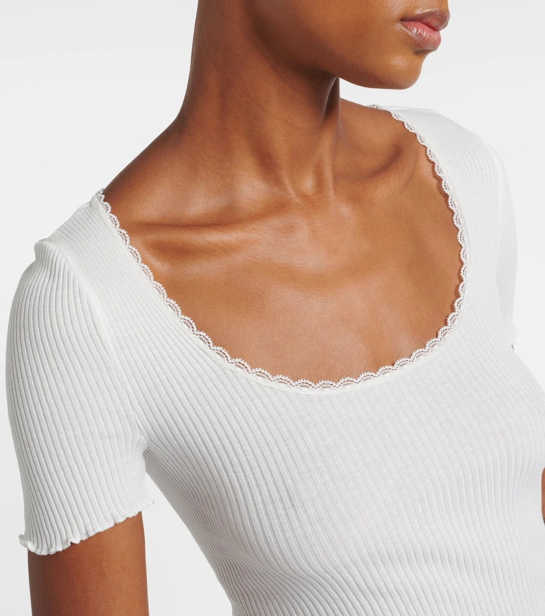 Chloé - Lace-trimmed ribbed-knit cotton T-shirt