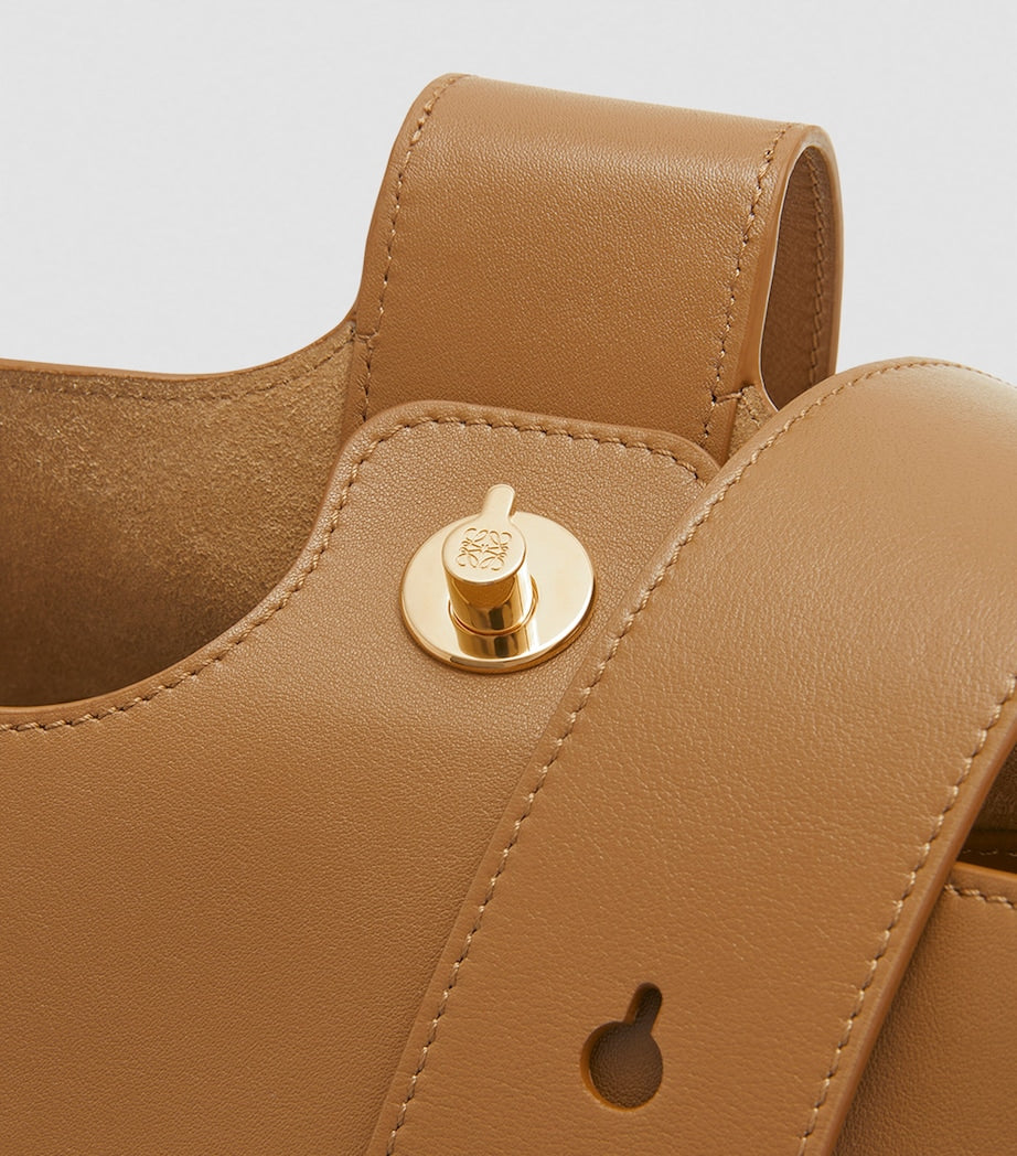 Brown Medium Pebble-Calfskin Bucket Bag