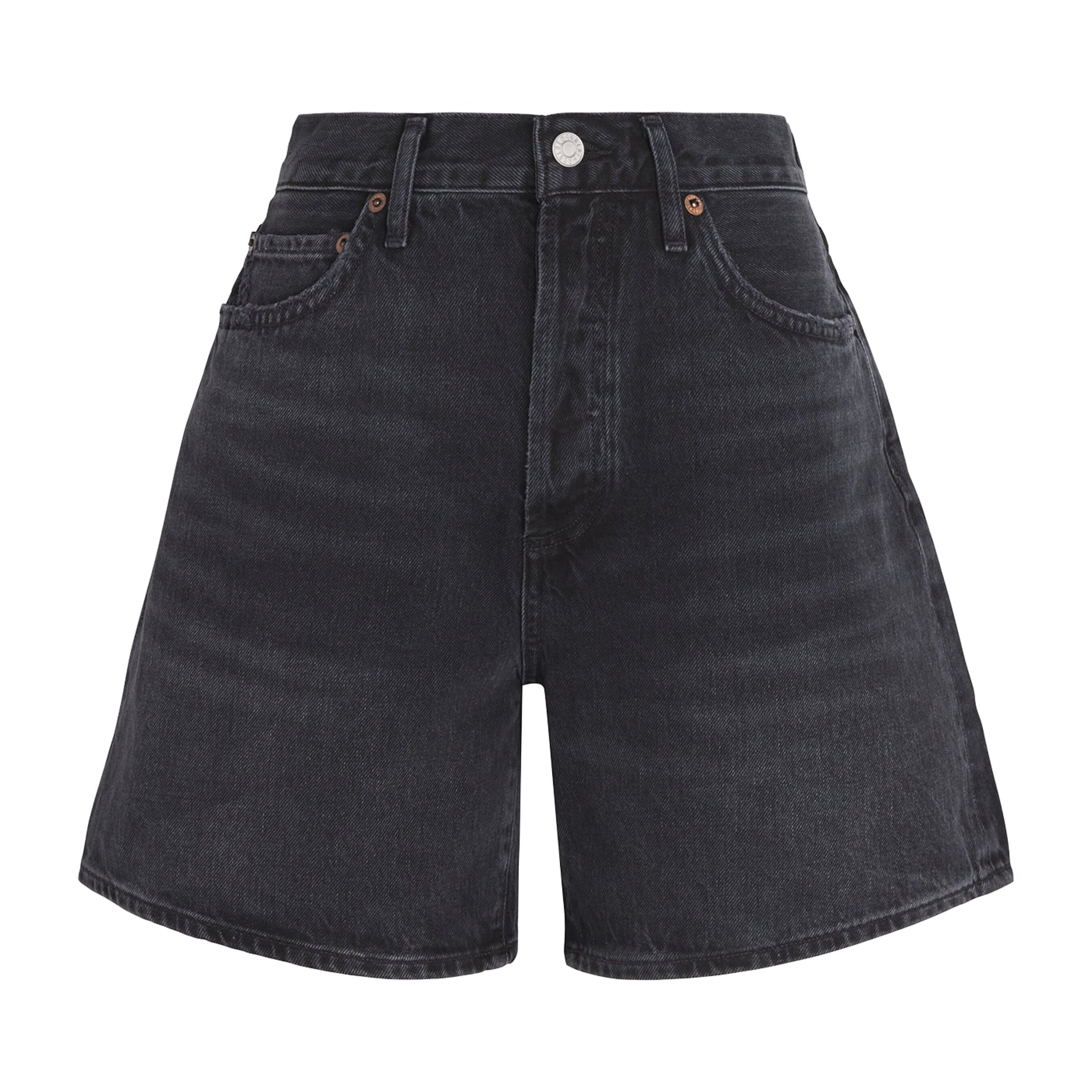 AGOLDE Black Denim Dame Wide-Leg Shorts