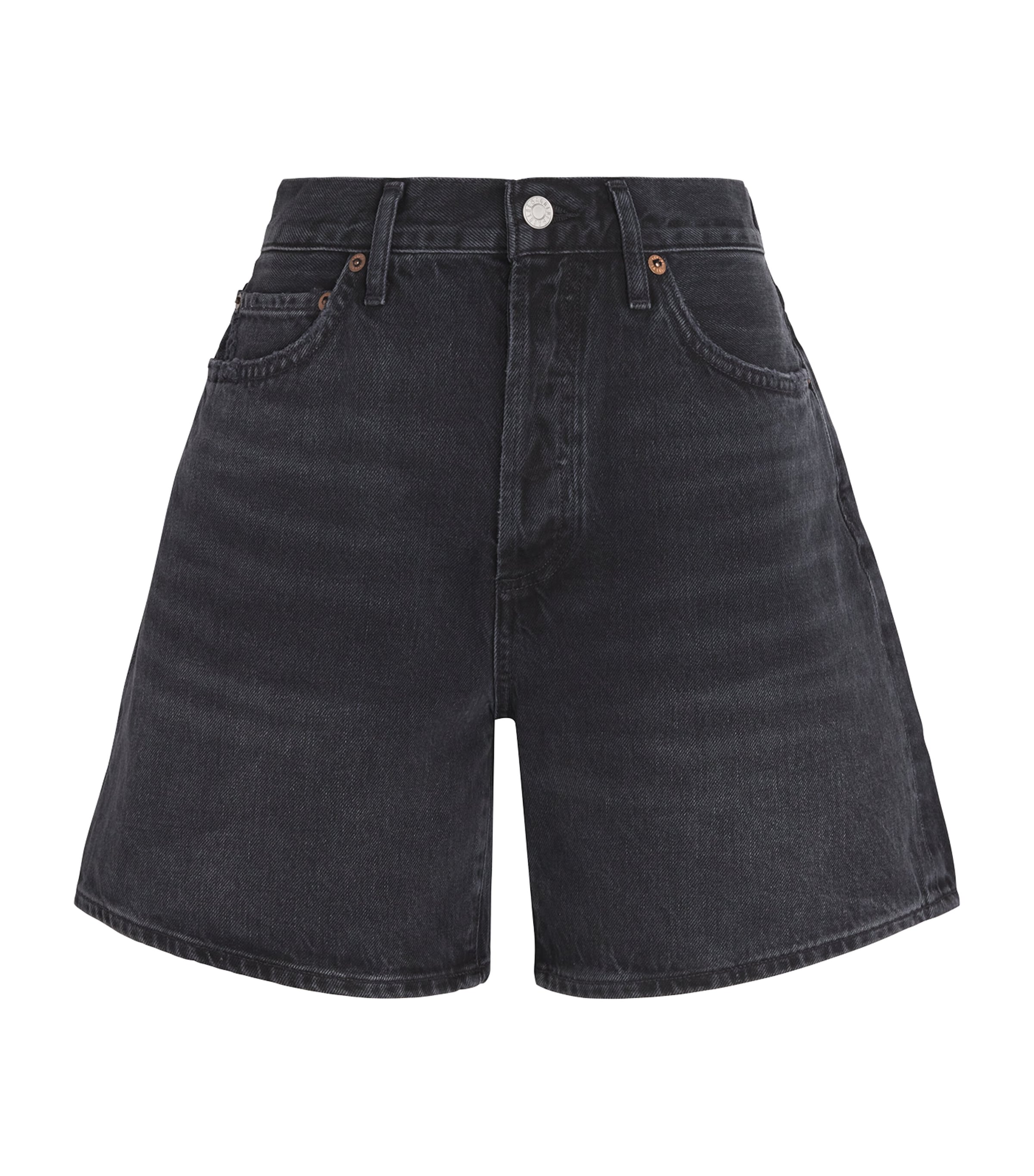 AGOLDE Black Denim Dame Wide-Leg Shorts