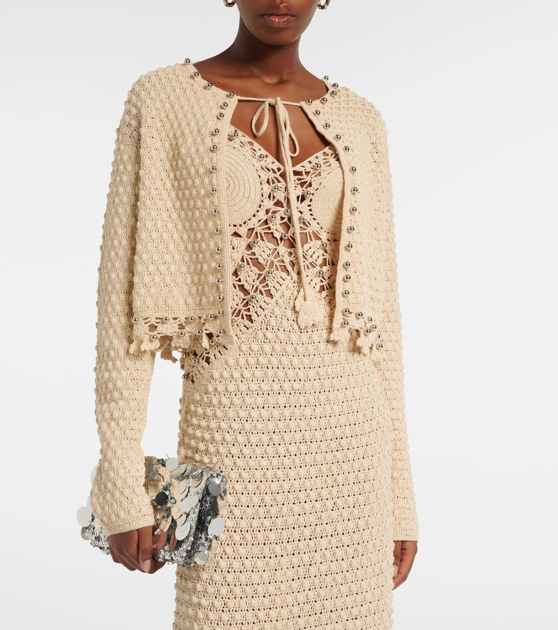 Rabanne - Embellished crochet cotton cardigan