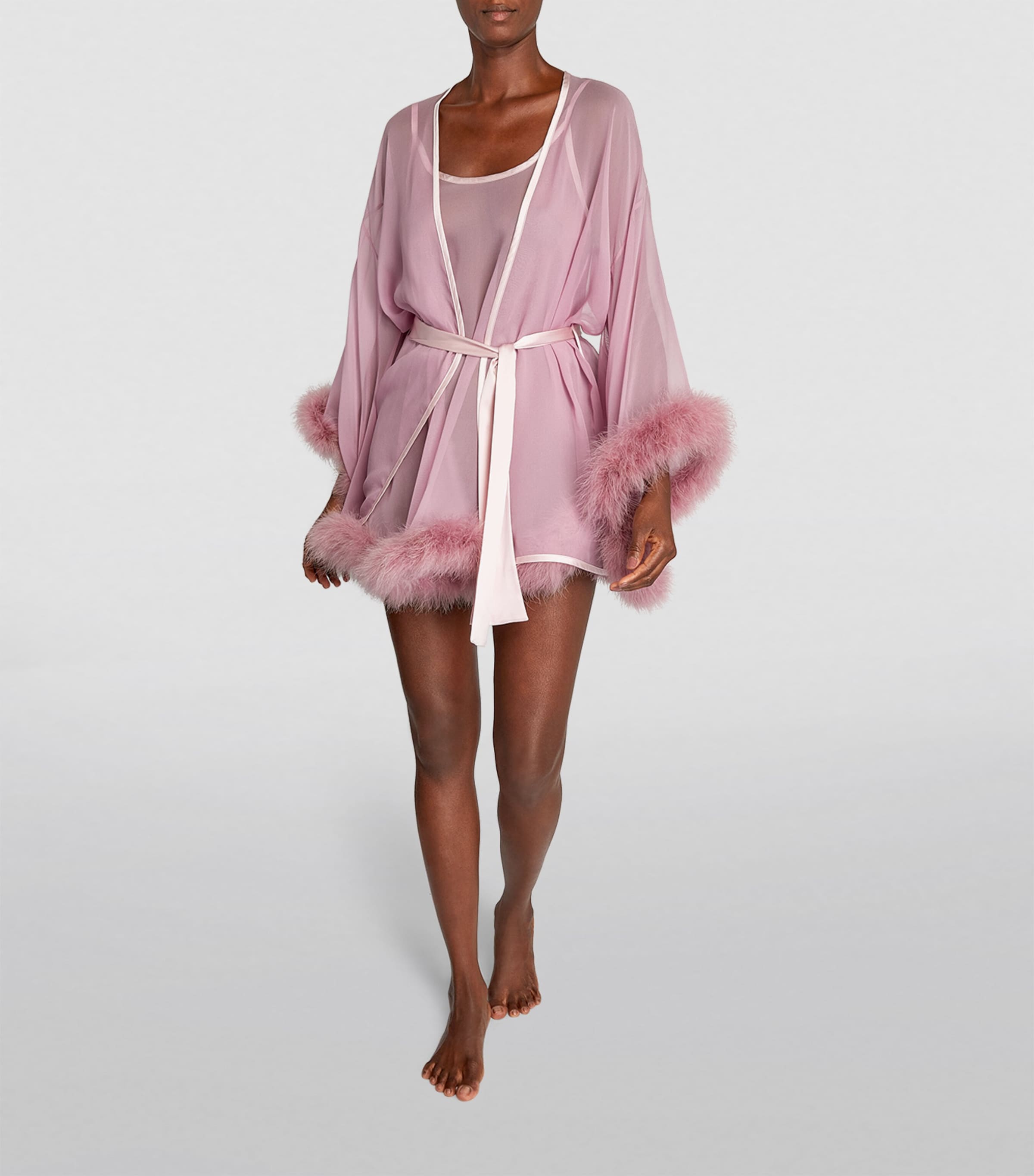 Silk Marabou Feather-Trimmed Diana Robe