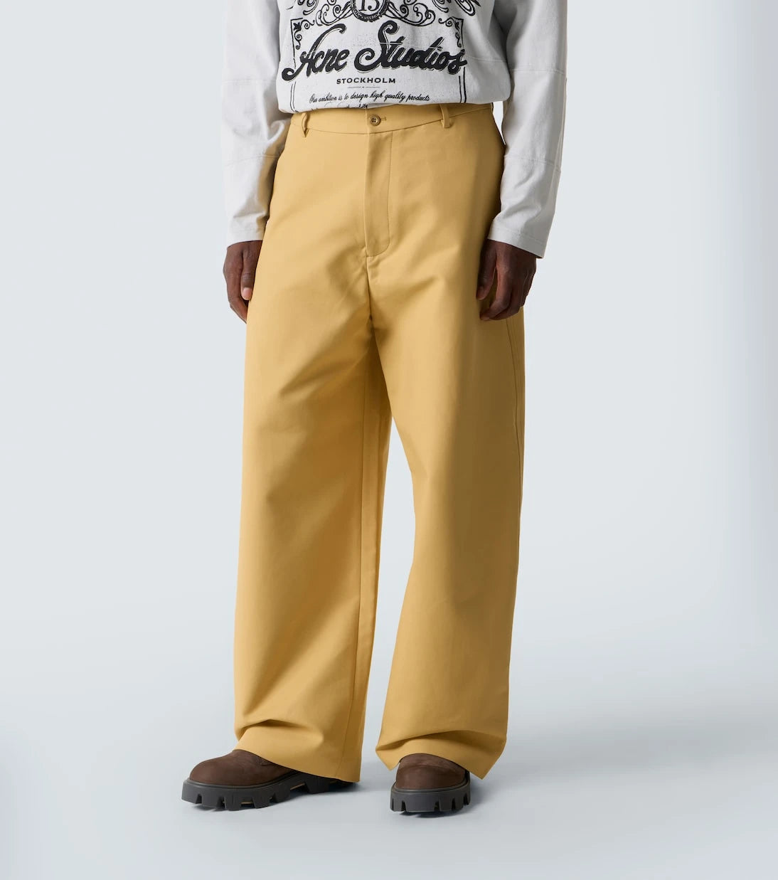 Acne Studios - بنطال واسع الساقين من القطن الساتان بخصر متوسط الارتفاع
