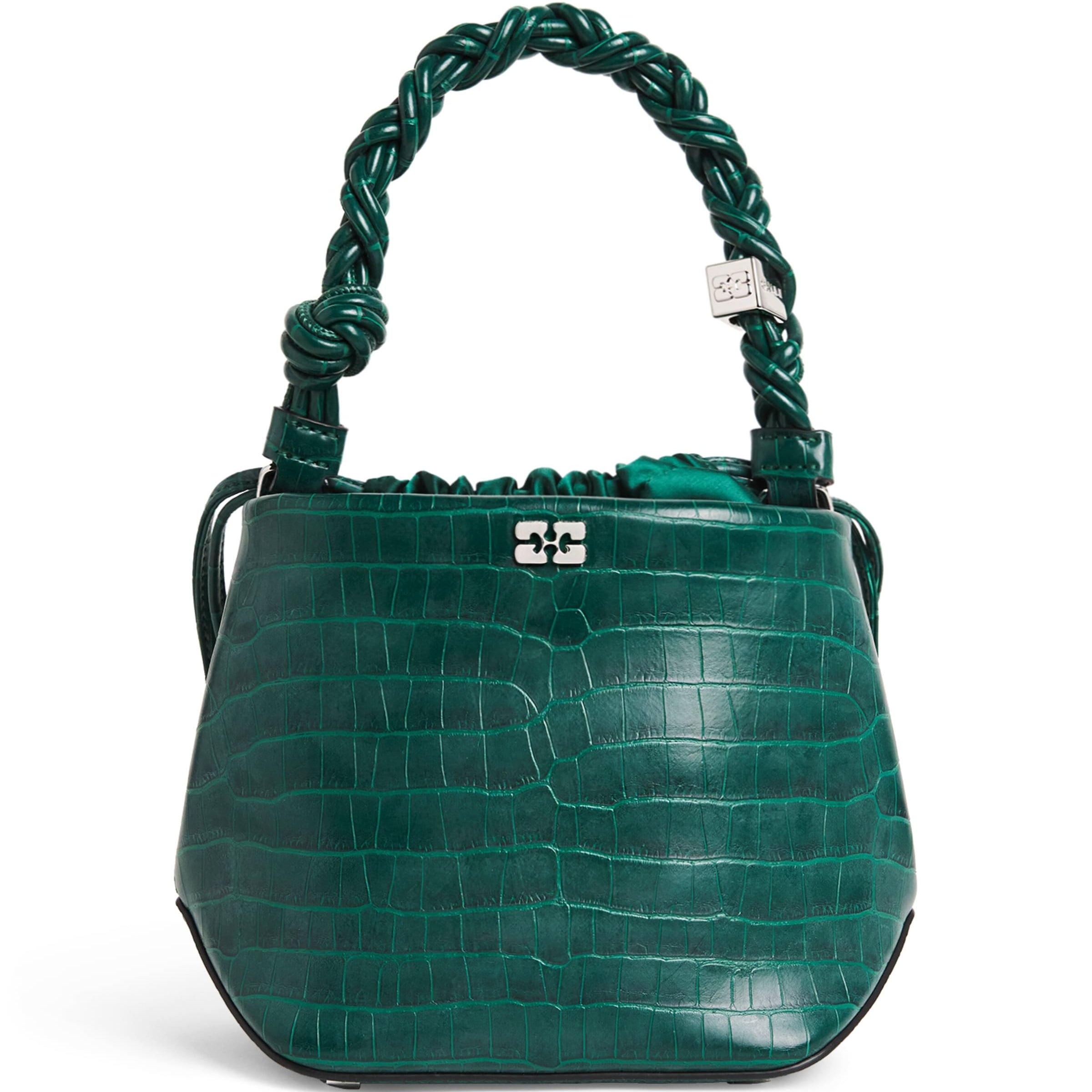 Green Croc-Embossed Leather Bou Bucket Bag