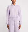 Purple Cotton-Blend Fleece Polo Sweatshirt