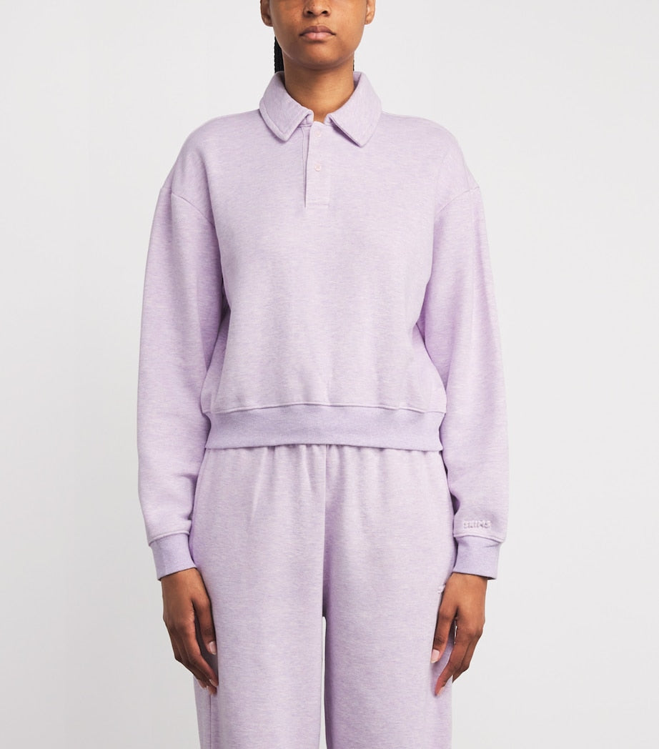 Purple Cotton-Blend Fleece Polo Sweatshirt