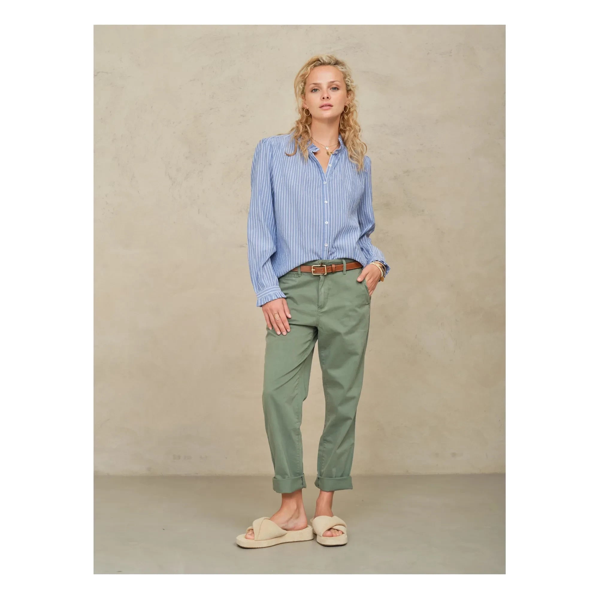 M.A.B.E. - Chrissie Cotton Striped Blouse | Blue