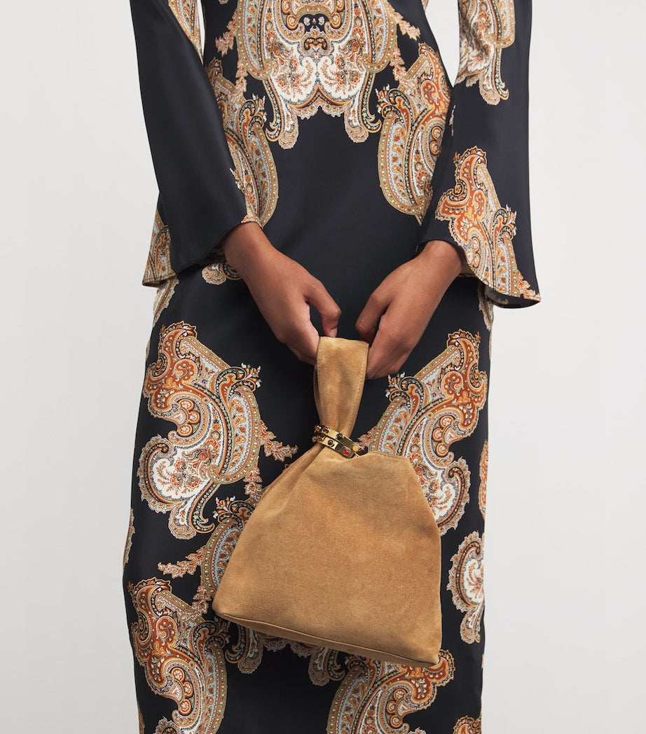 Veronica Beard Brown Suede Embellished Swing Clutch Bag