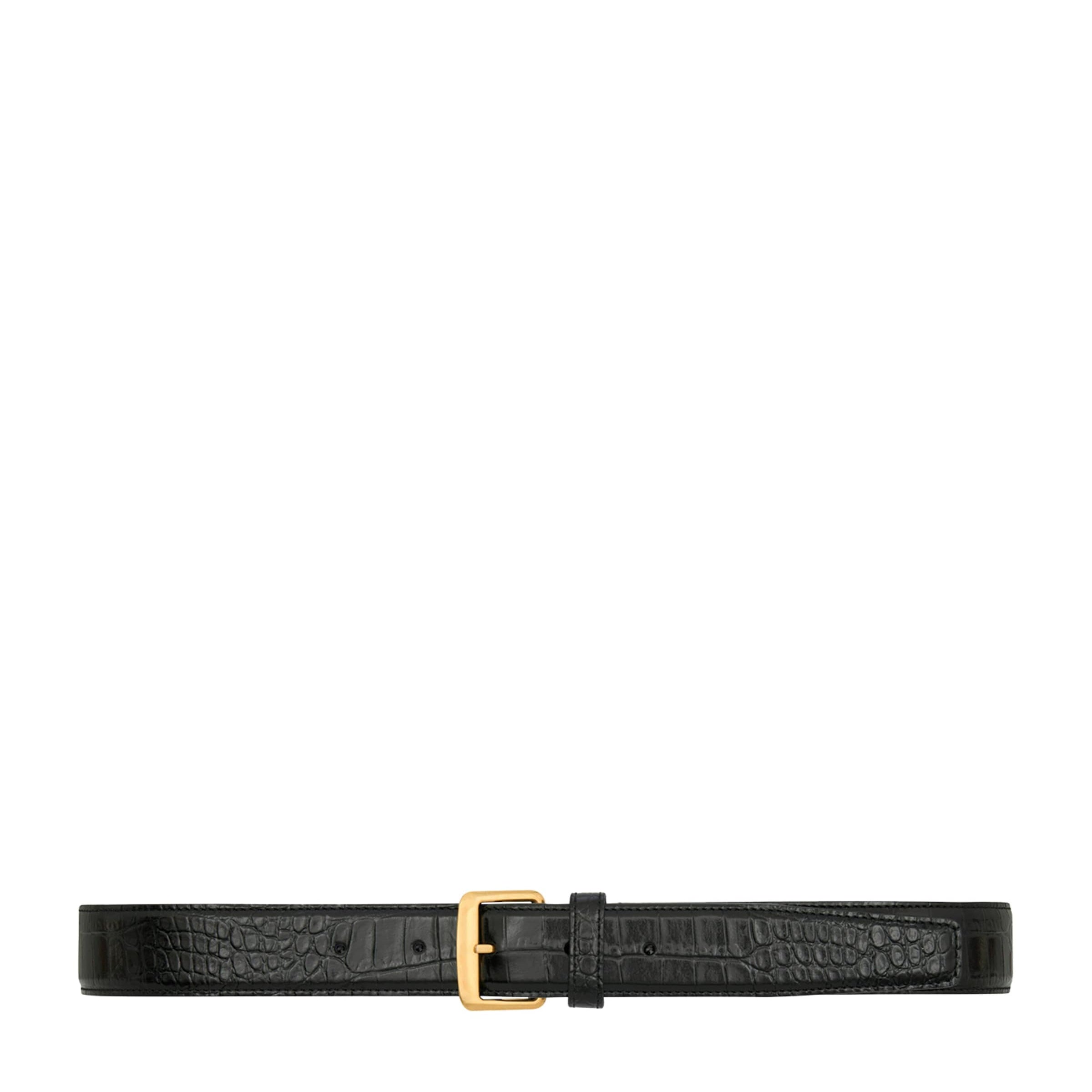 Saint Laurent Black Leather Crocodile-Embossed Belt