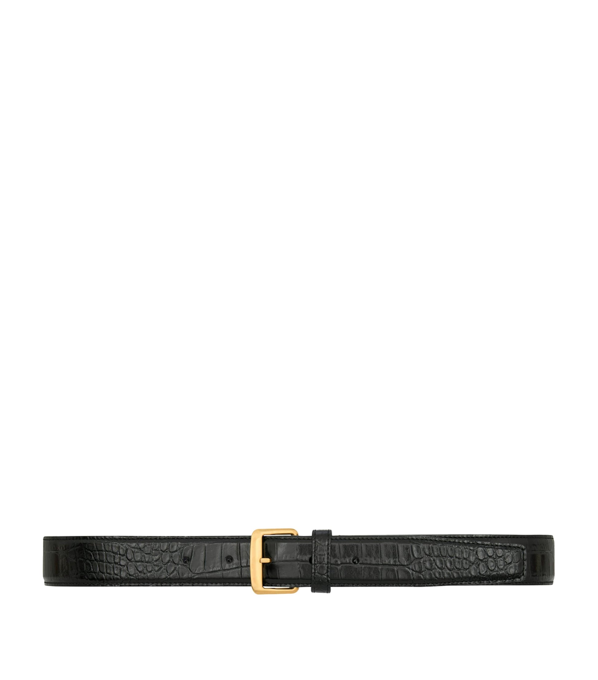 Saint Laurent Black Leather Crocodile-Embossed Belt