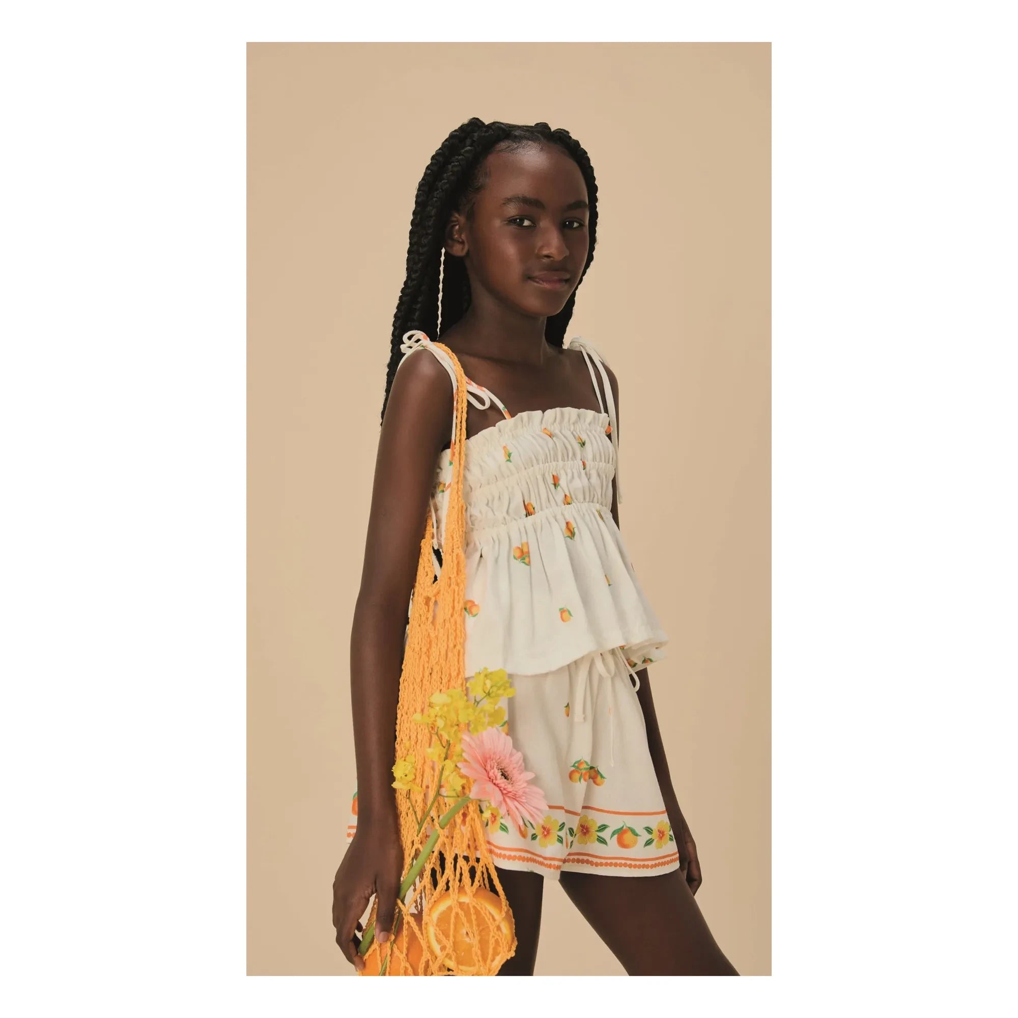 Fabula - Orange Ruched Top | White