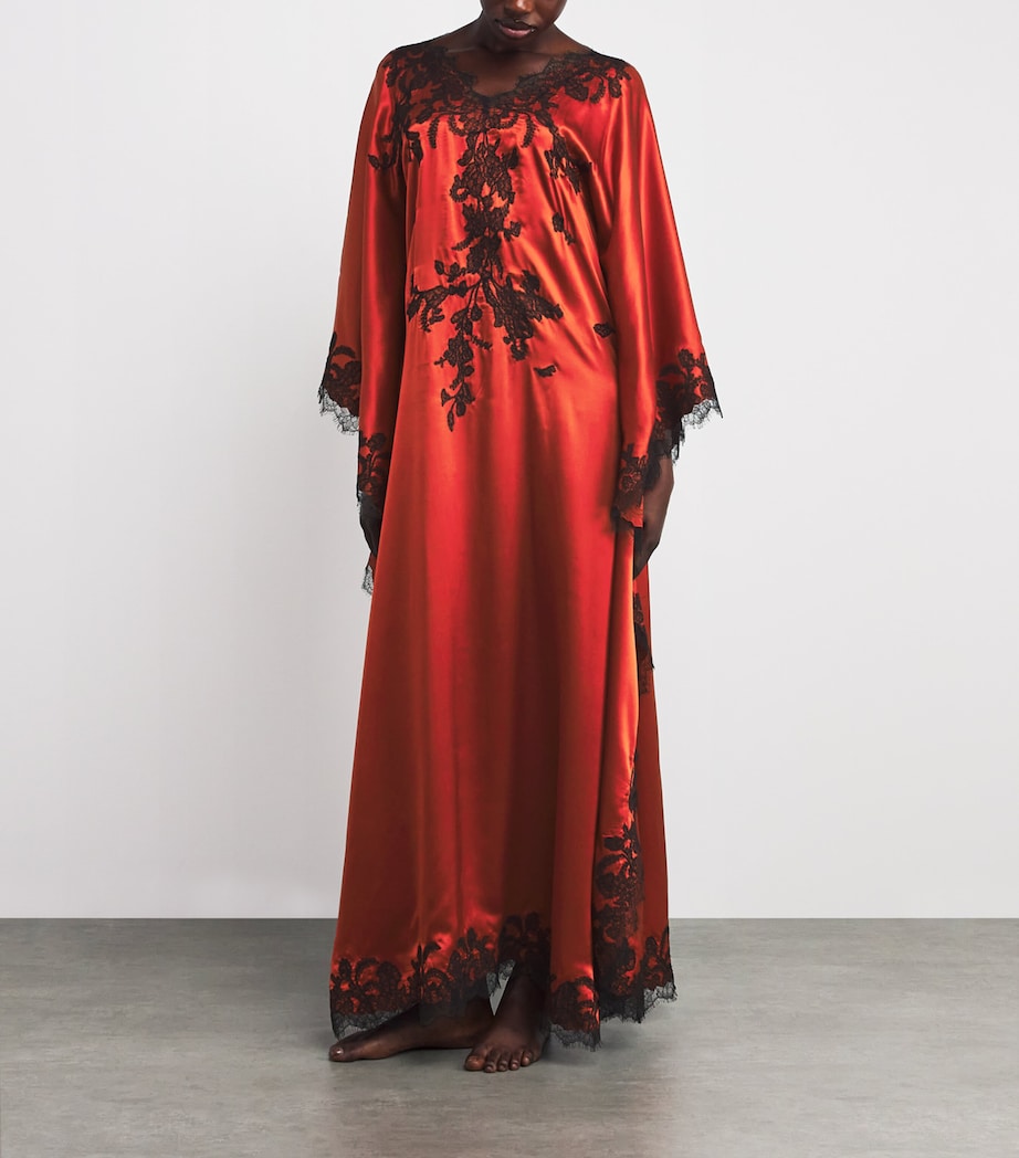 TORLOWEI Orange Silk Lace Tokoni Kaftan Nightdress