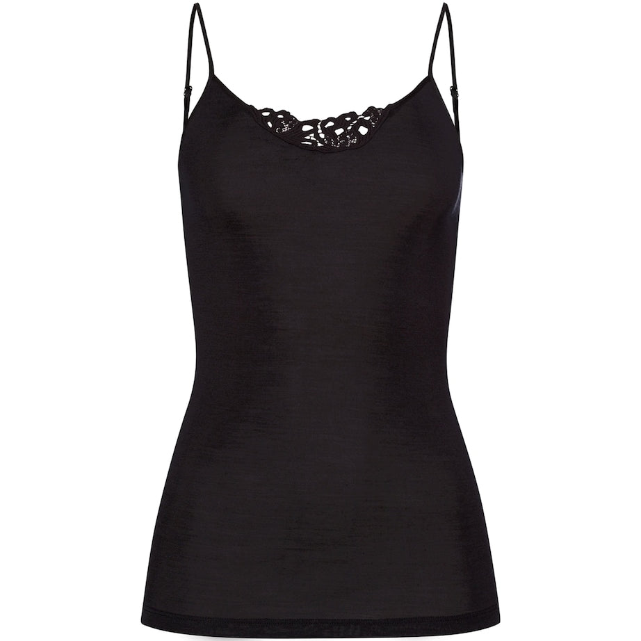 Hanro Black Merino Wool-Silk Spaghetti Top