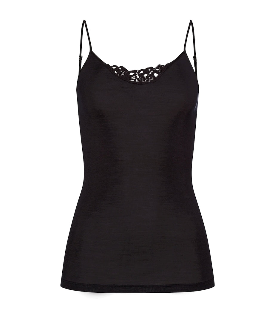 Hanro Black Merino Wool-Silk Spaghetti Top