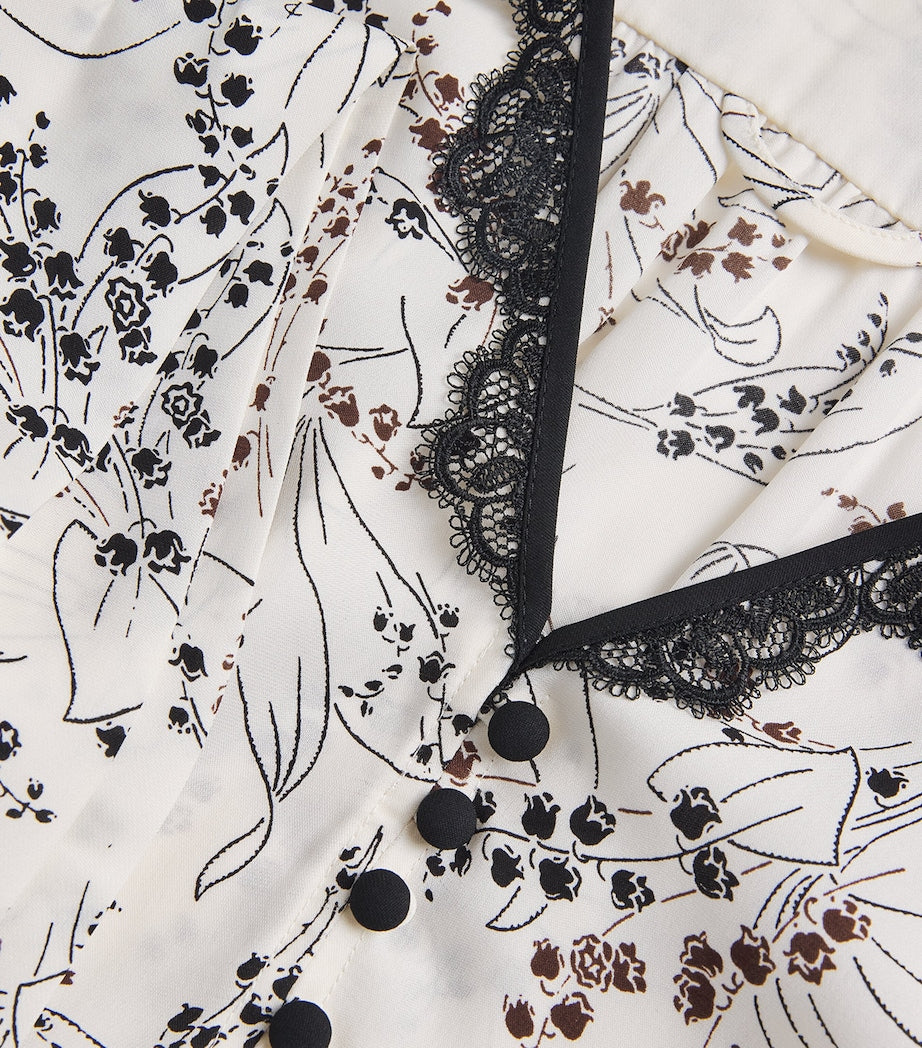 ME+EM Ivory Silk Printed Tie-Detail Blouse