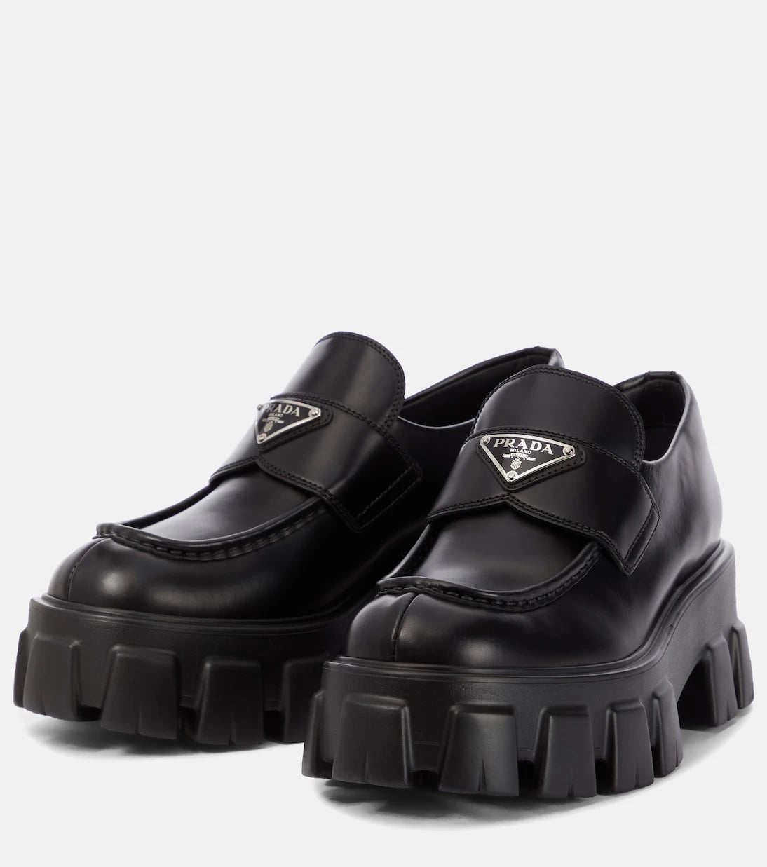 Prada - Monolith brushed leather loafers