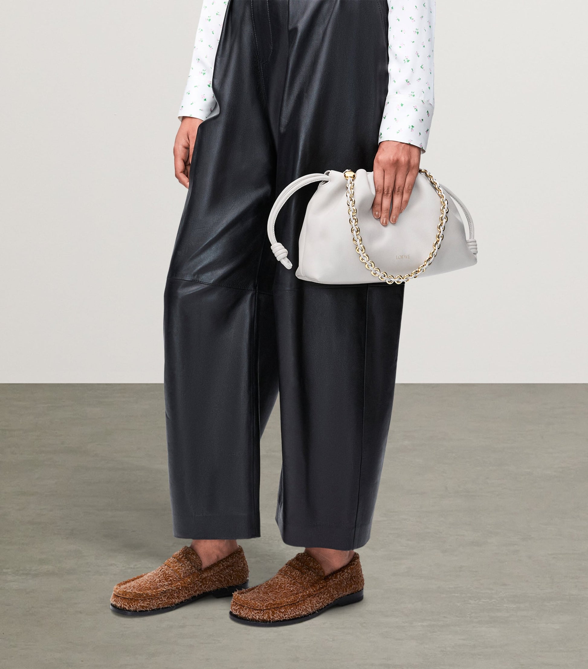 LOEWE Grey Medium Leather Flamenco Shoulder Bag