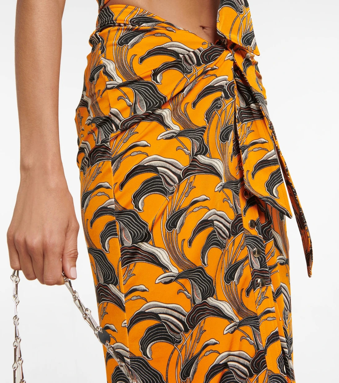Rabanne - Tie-detail printed midi skirt