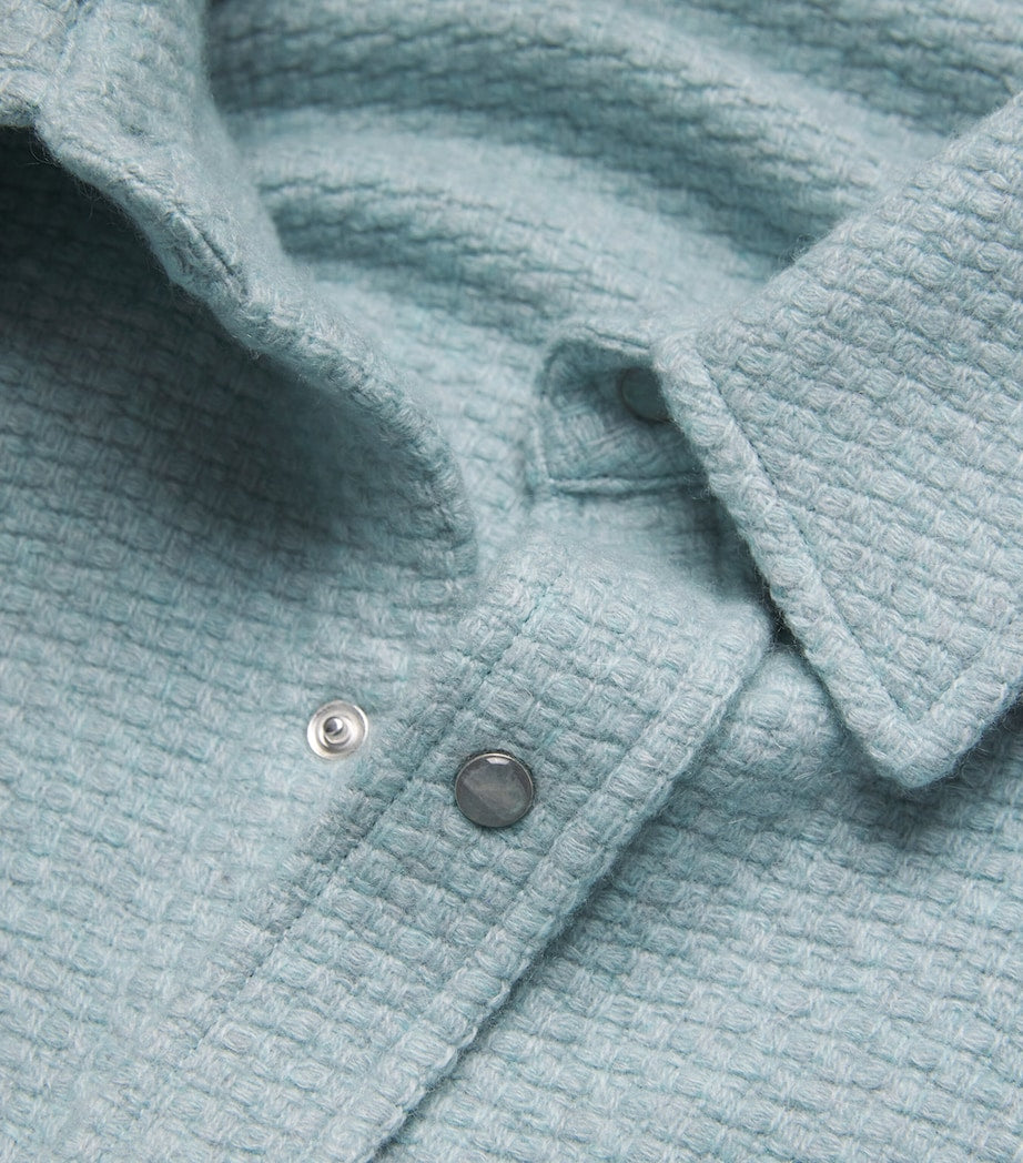 Blue Cashmere Waffle-Knit Overshirt