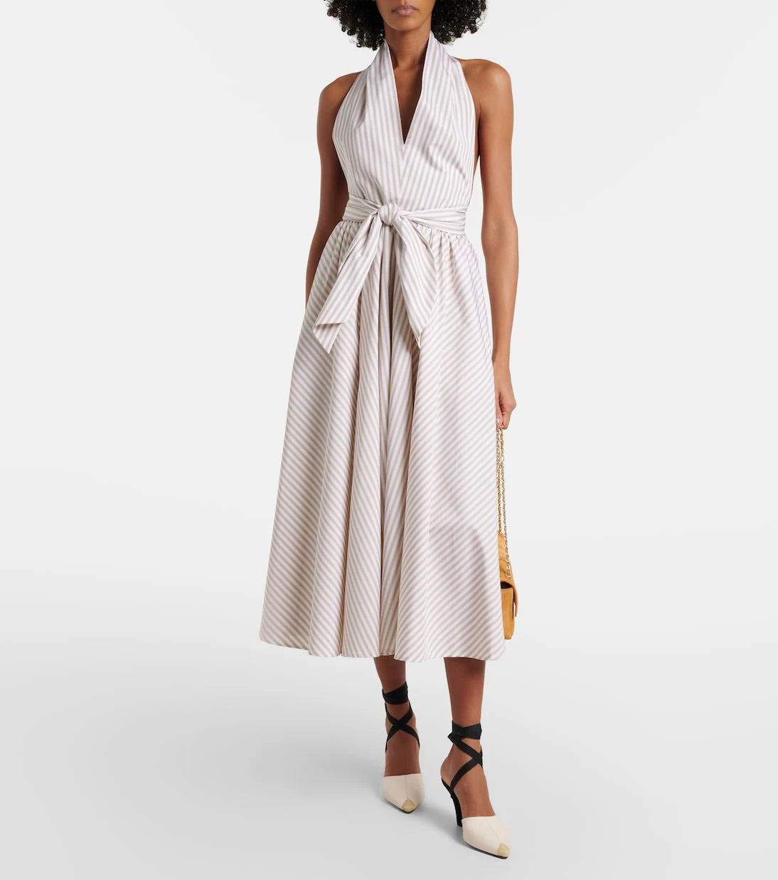 Patou - Striped halterneck cotton midi dress