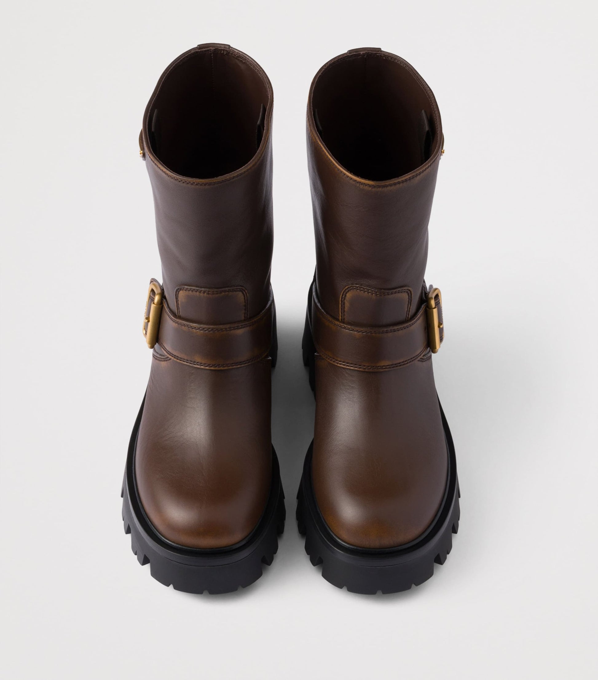 Prada Brown Leather Biker Boots