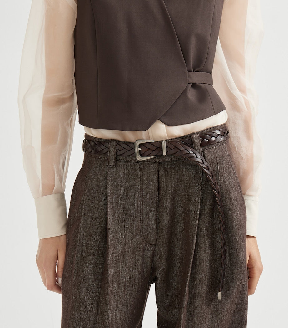 Brunello Cucinelli Brown Calf Leather Braided Belt