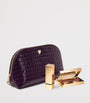 Small Leather Croc-Embossed Cosmetic Case