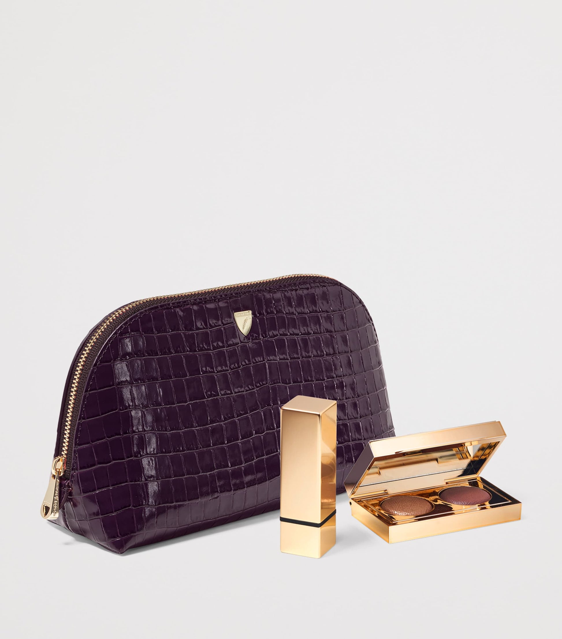 Small Leather Croc-Embossed Cosmetic Case