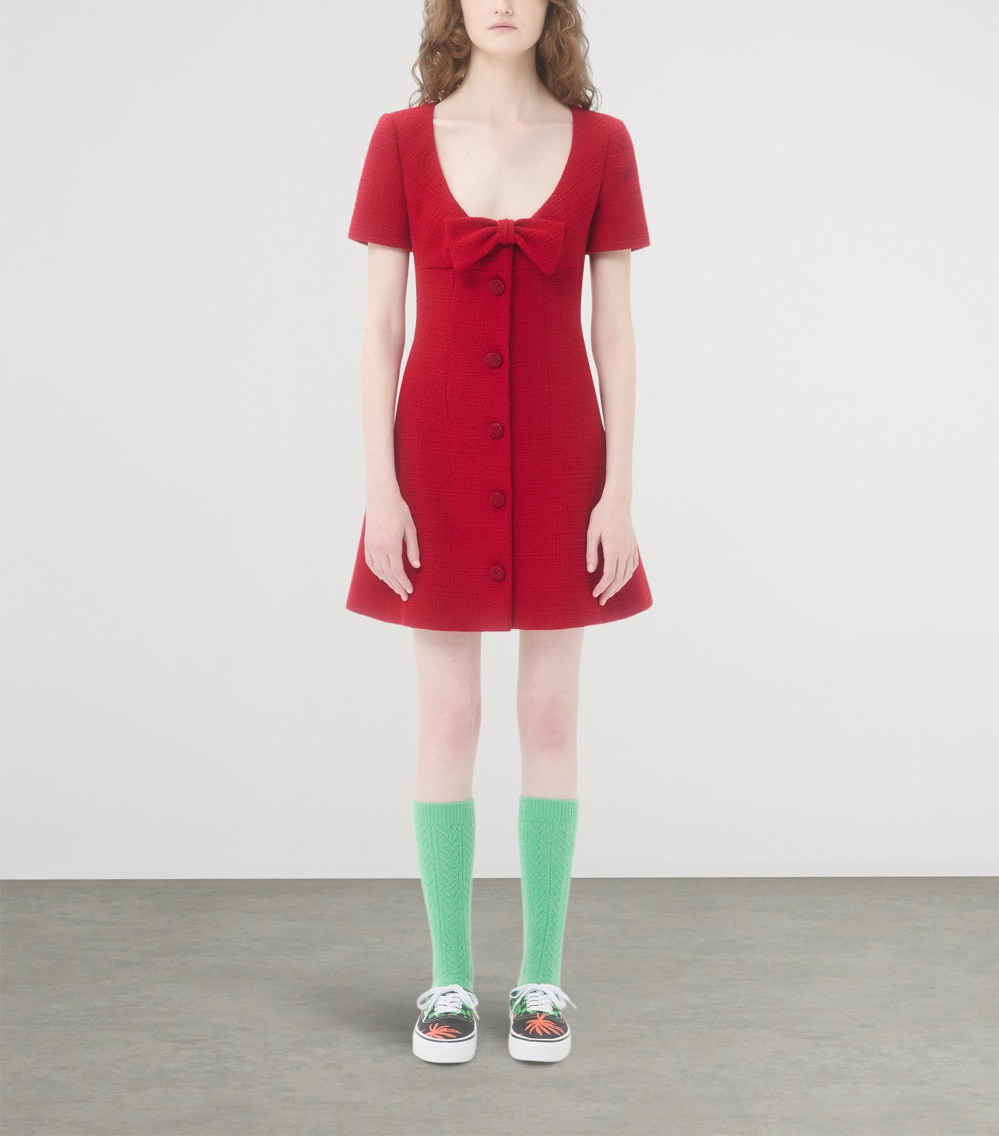 Valentino Red Virgin Wool Bow-Detail Mini Dress