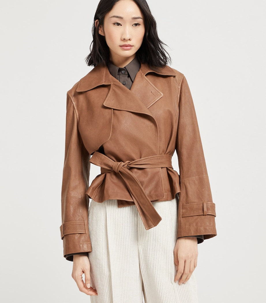 Brunello Cucinelli Brown Vintage Nappa Leather Cropped Trench Coat