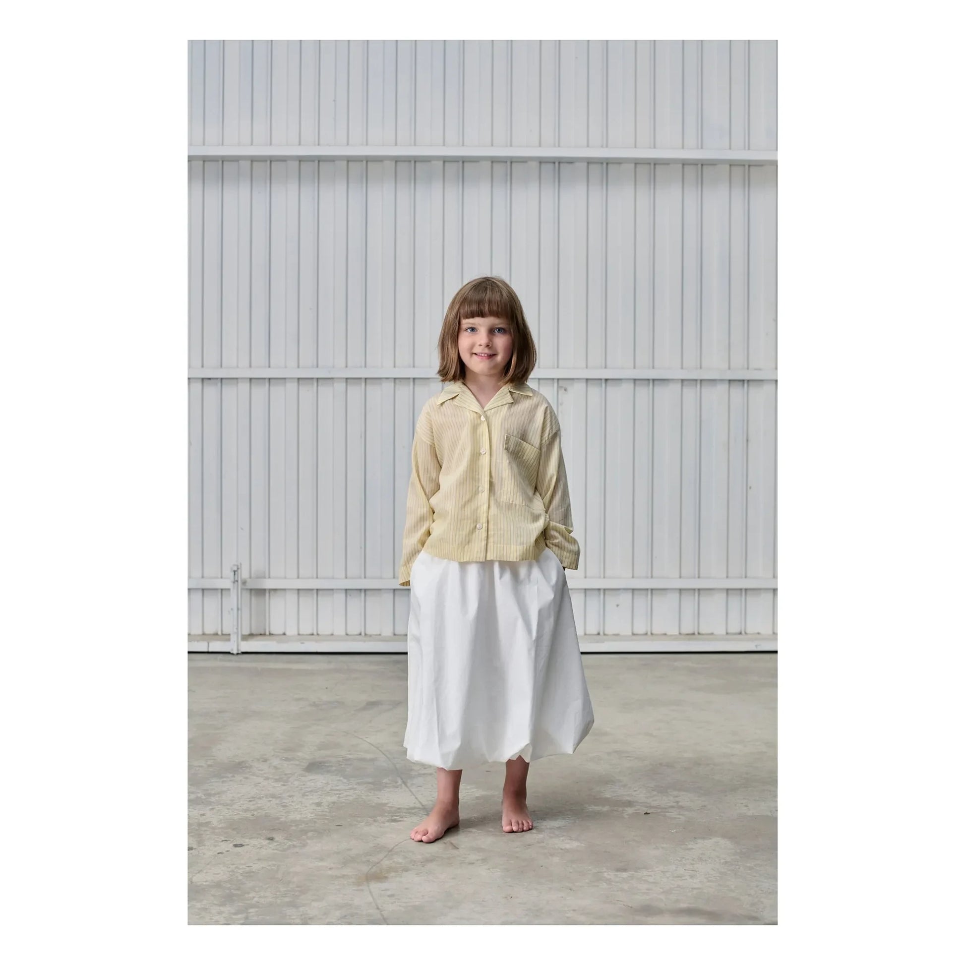 Tangerine - Striped Bowling Shirt | Pale yellow