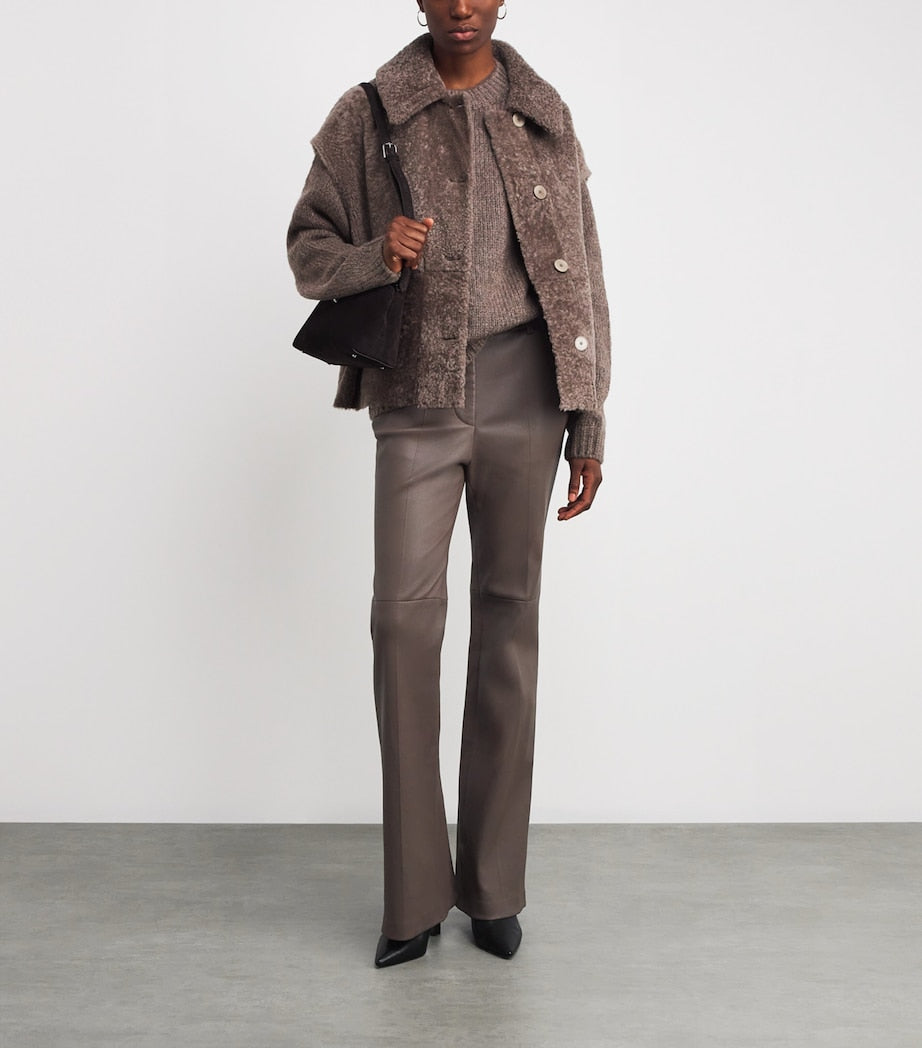 Leather Tafira Flared Trousers MUSHROOM