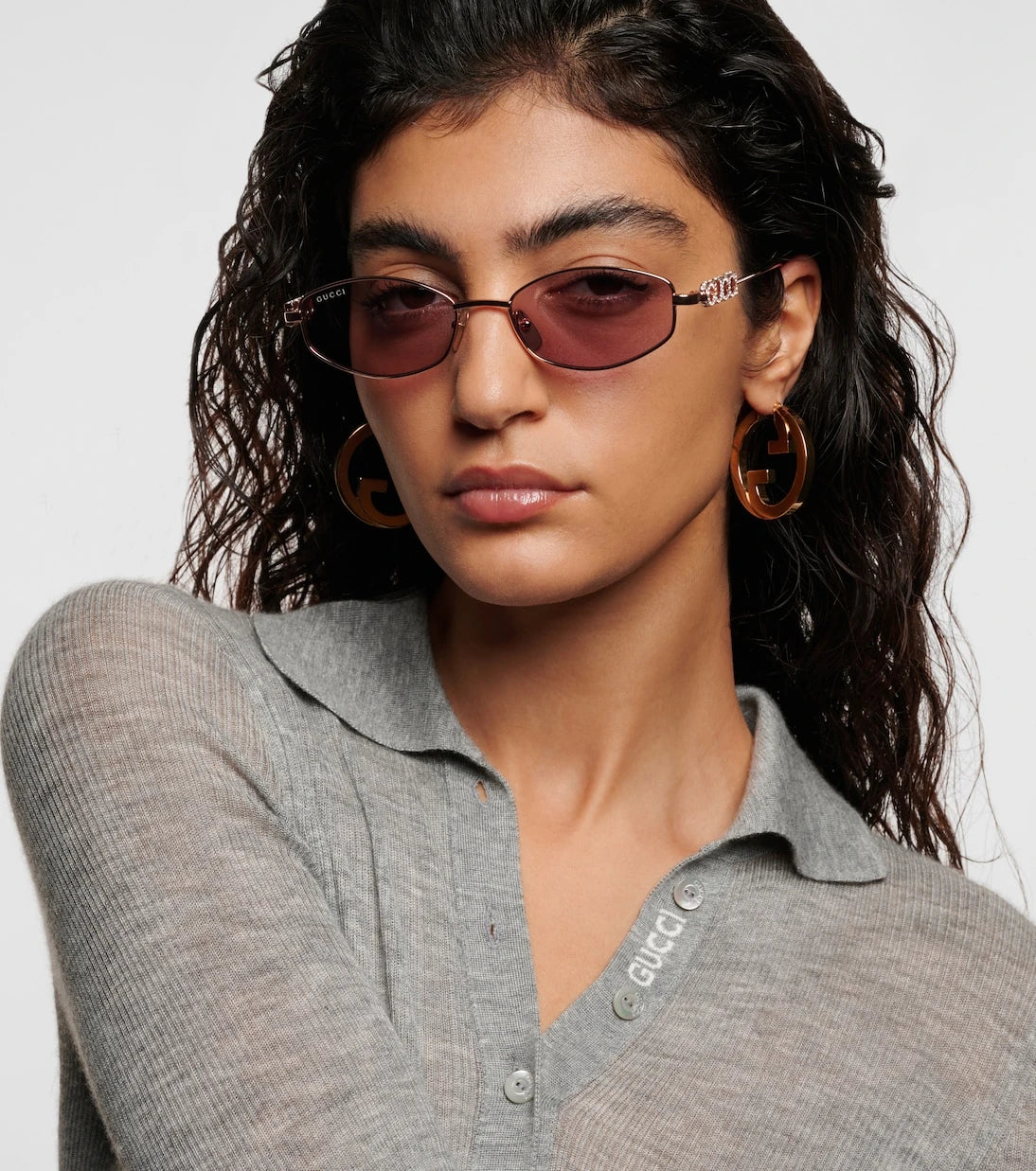 Gucci - Logolu, oval güneş gözlüğü