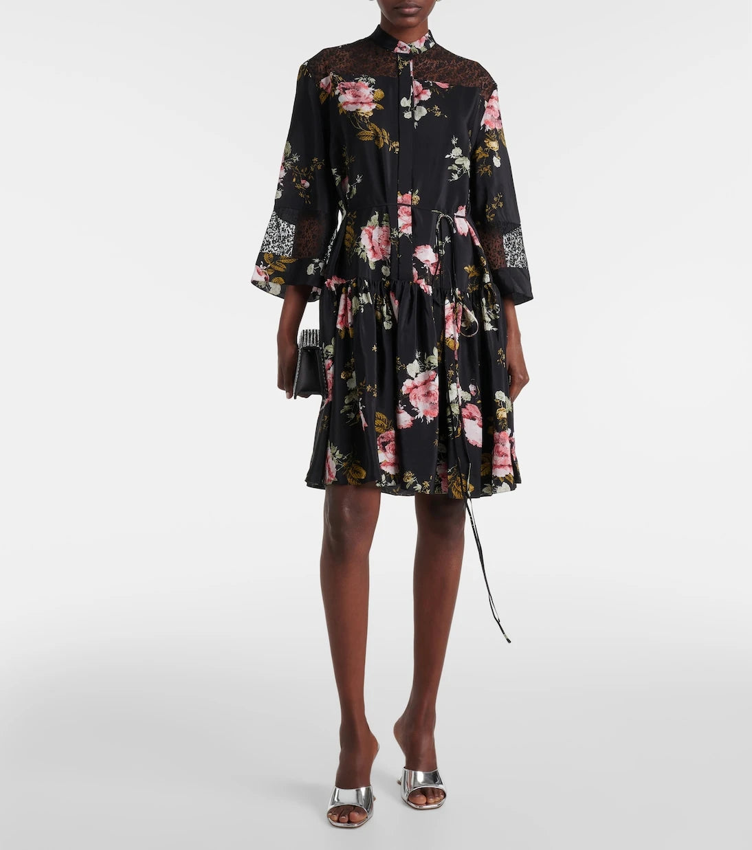 إرديم - فستان قصير من كريب الحرير والشيفون بنقشة زهور