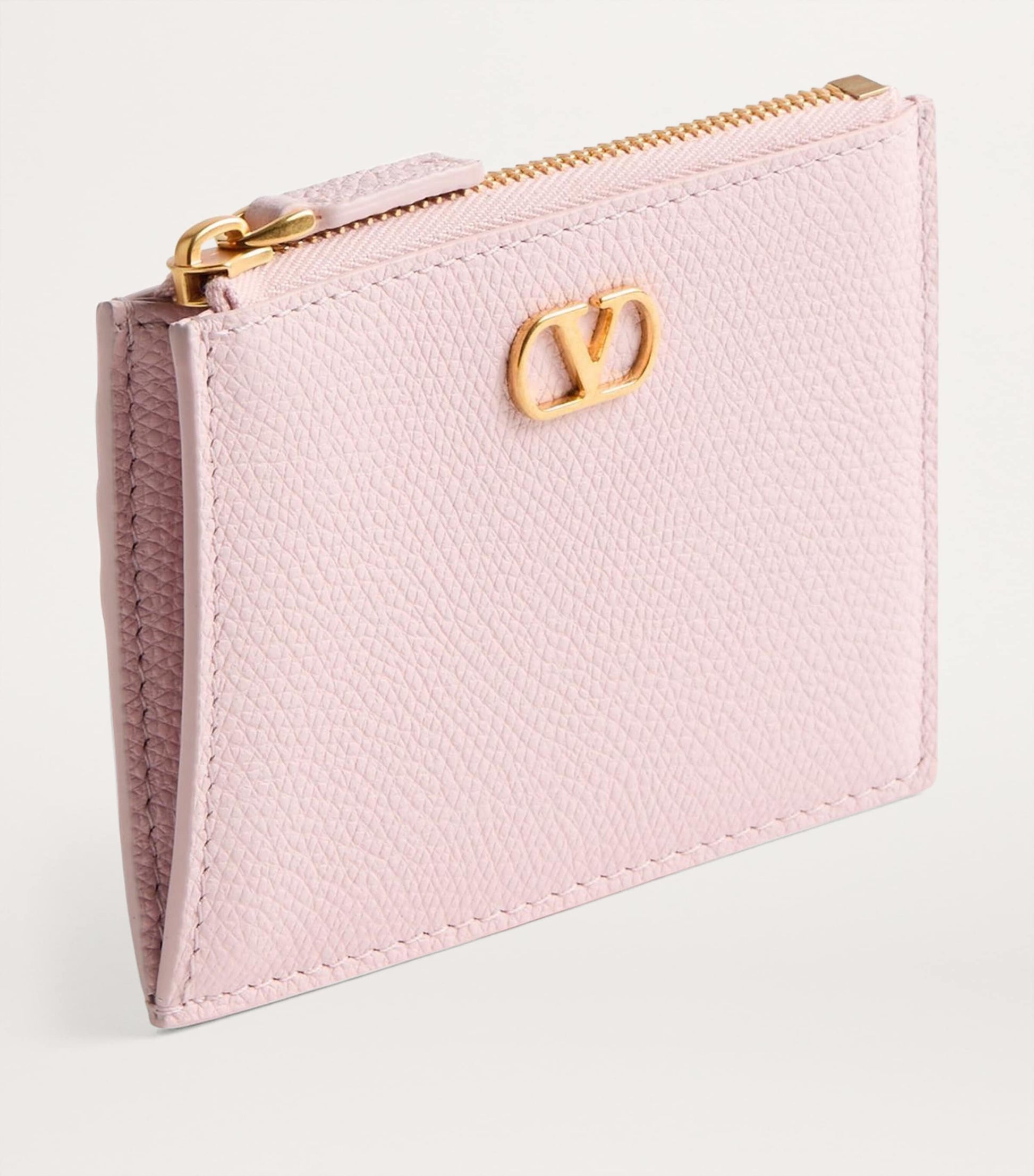 Valentino Garavani Pink Leather VLogo Signature Zipped Card Holder