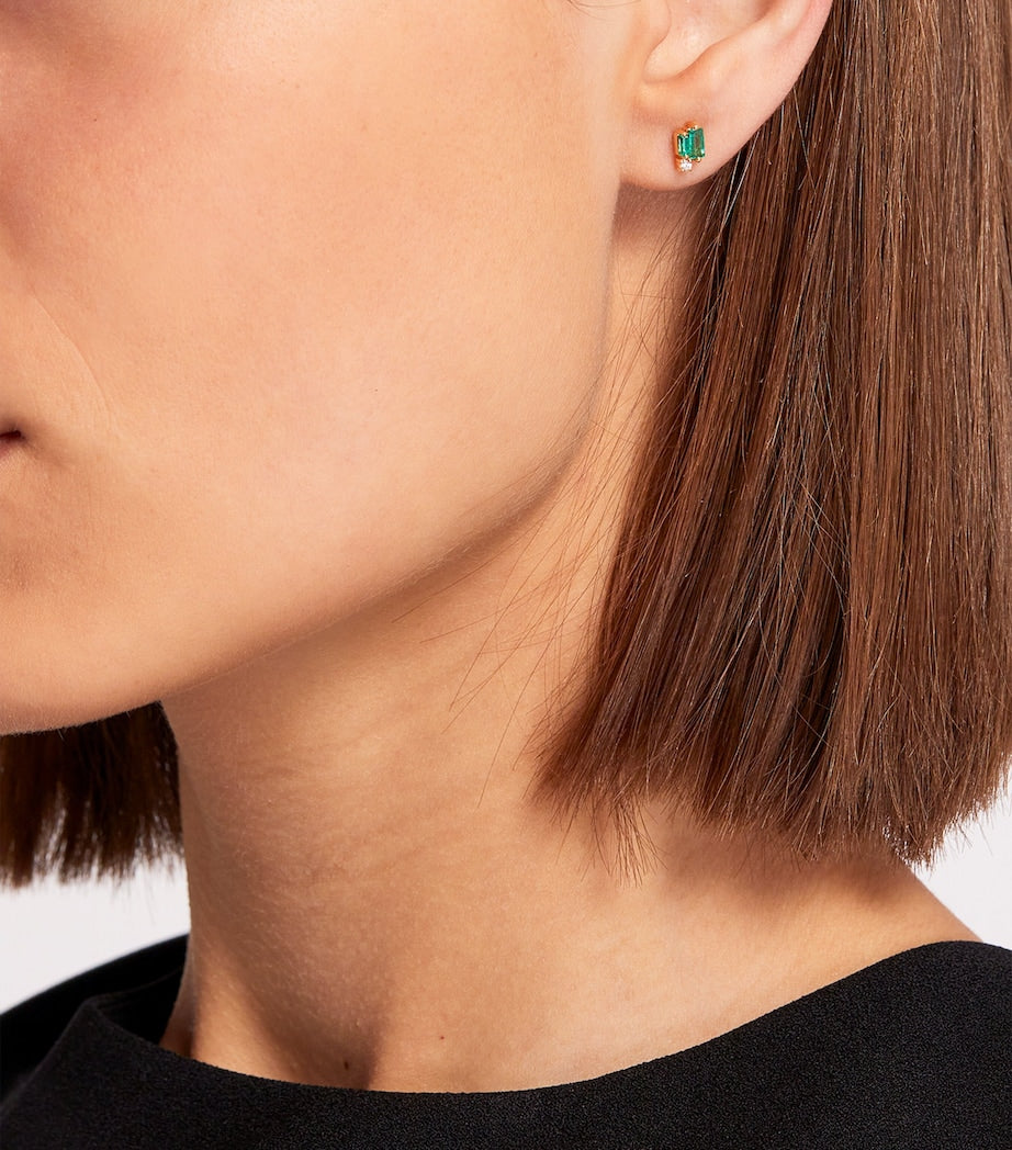 Yellow Gold, Diamond and Emerald Bold Burst Earrings