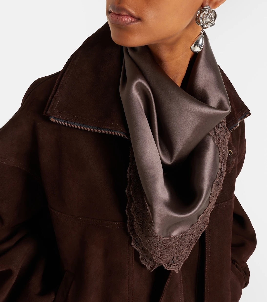 Magda Butrym - Lace-trimmed silk satin scarf