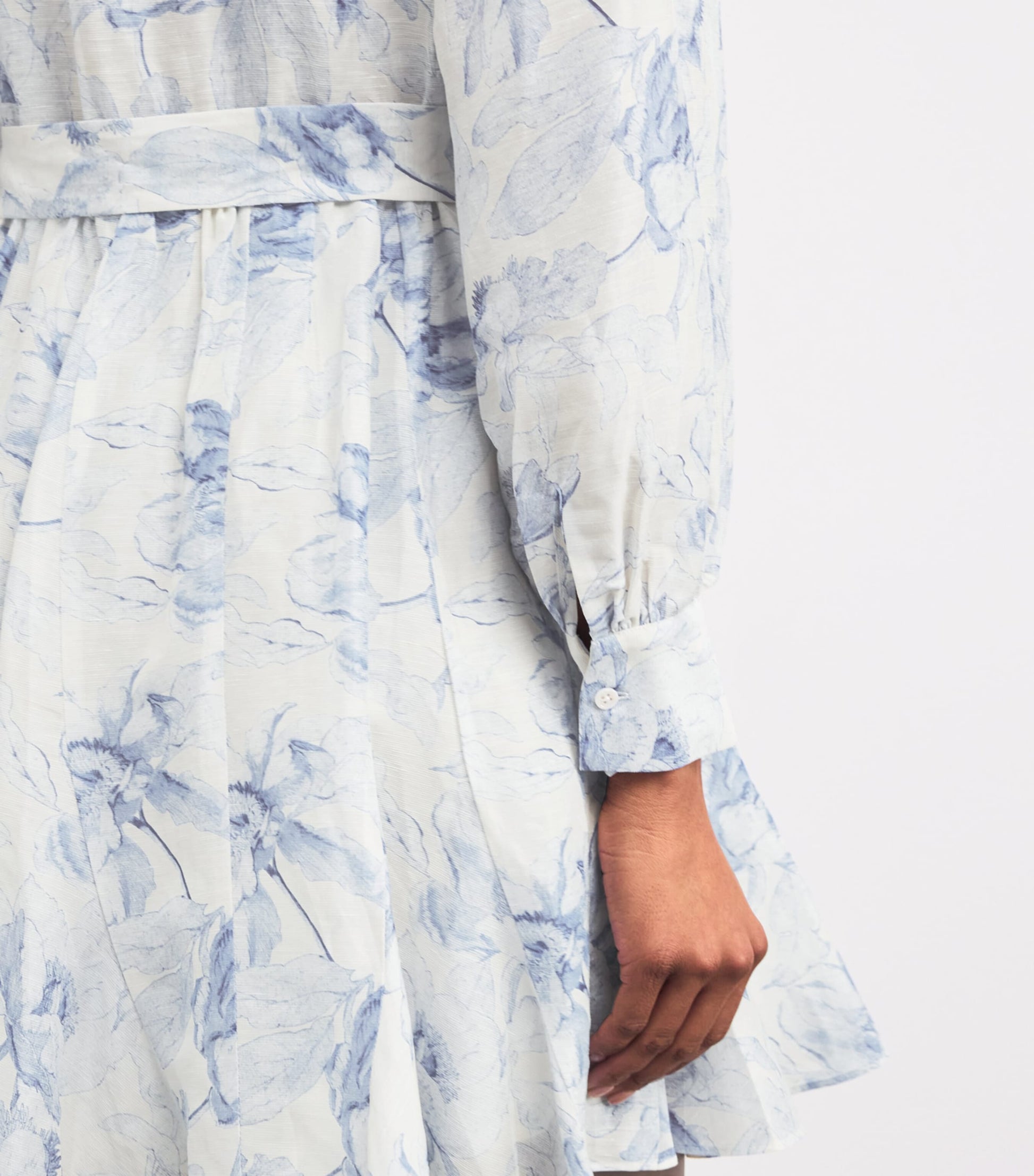 Maje Blue Linen-Blend Midi Shirt Dress