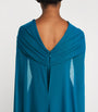 Talbot Runhof Blue Tulle Cape-Overlay Gown